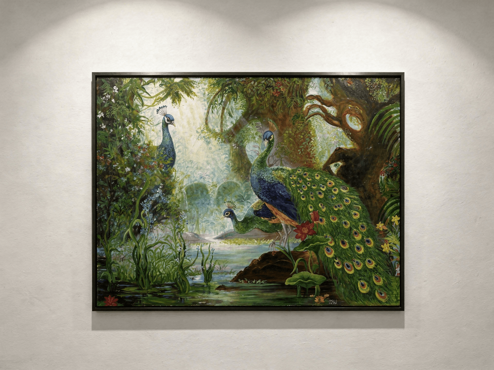 Peacocks in the Forest — on wall